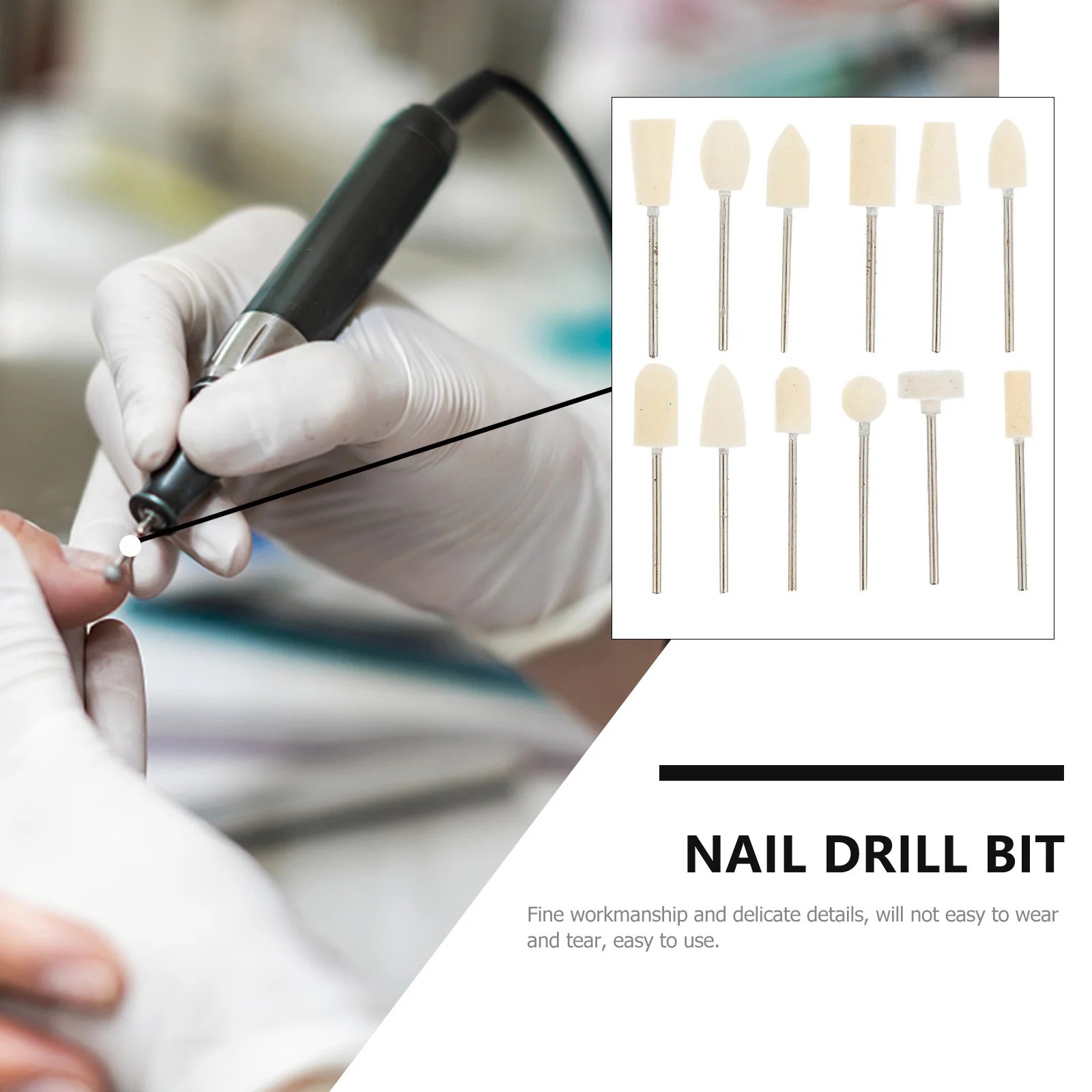 

12Pcs Wool Nail Drill Bits Kit Durable Polishing Grinding Manicure Pedicure Drill Bits for Gel Acrylic Nail Design
