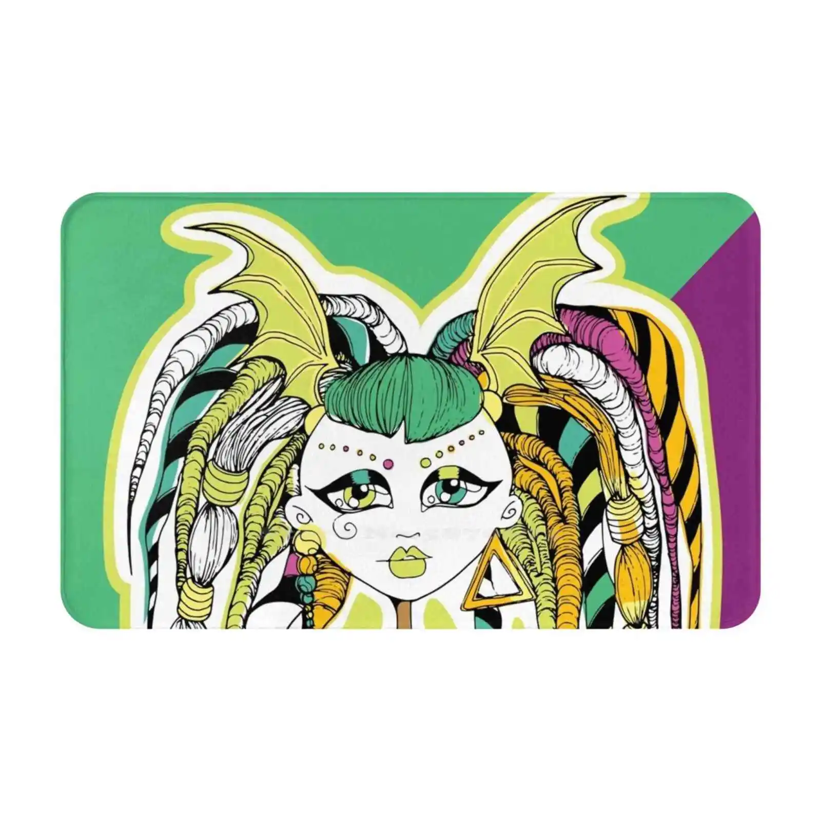 Rainbow Goth Bat Girl Pinup Girl 3D Soft Non-Slip Mat Rug Carpet Foot Pad Dreadlocks Rainbow Hair Colorful Goth Spooky Girl