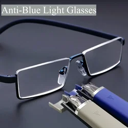 Unisex TR90 Anti-Blue Light Reading Glasses Men Women Half Frame Prescription Eyegwear Fashion Portable Eyeglasses with Case