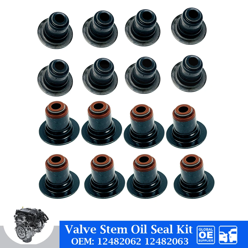 

16 Pcs Engine Intake Exhaust Valve Stem Oil Seal Kit For GM 4.8L 5.3L 5.7L 6.0L 6.2L LS1 LS3 Car Accessories 12482062 12482063