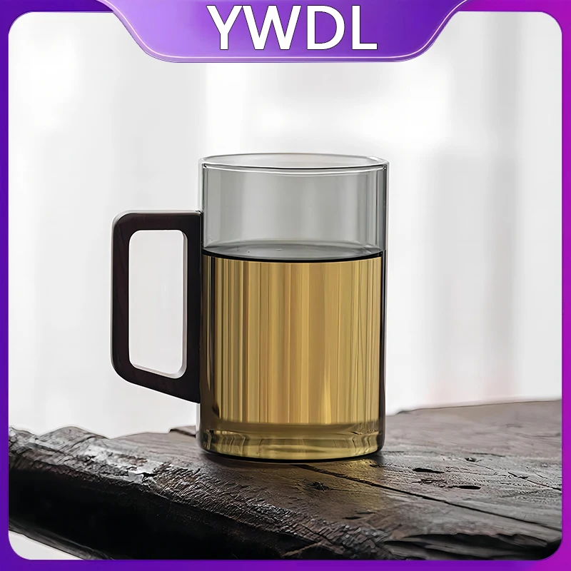 

YWDL, набор из 2 прозрачных стеклянных чашек с деревянной ручкой, термостойкая кружка для кофе латте, офисная чашка для питья, 200/300/360 мл