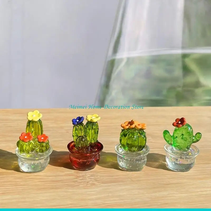 H7BF Mini Resin Cactus Statue Miniature Cacti Figurines Decors Simulation Plant