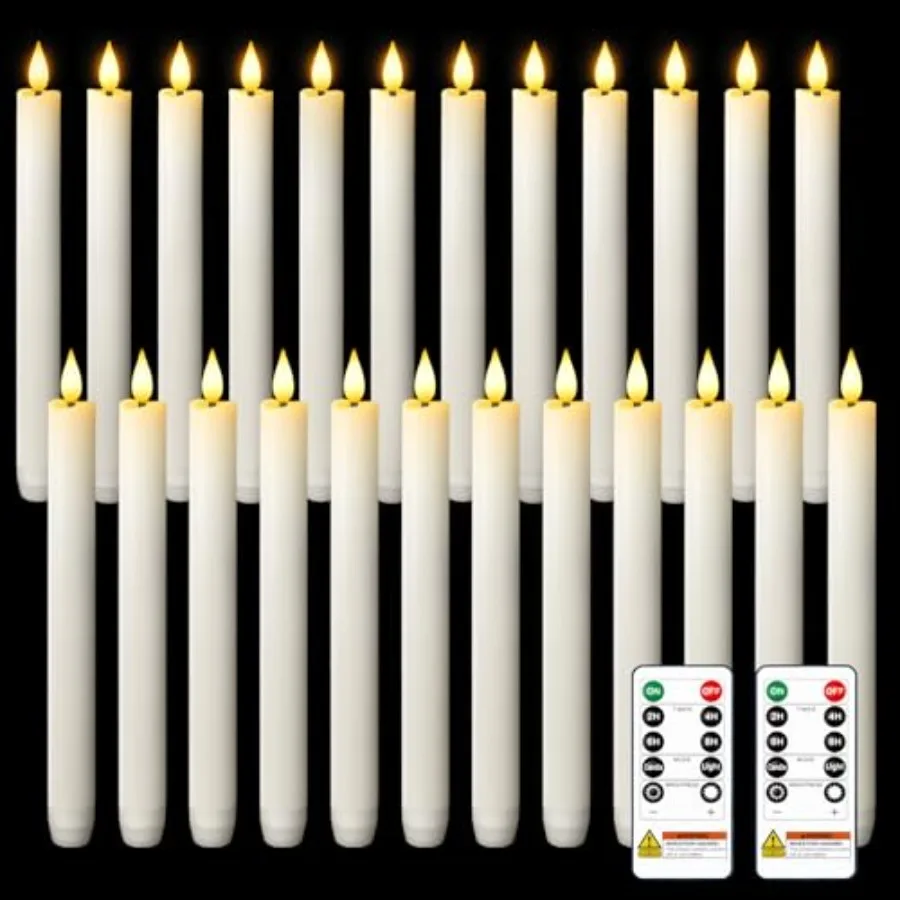 

24 Pcs Waxy Flameless Taper Candles with Remote, Flickering Battery Operated Taper Candle, Led Flameless Candlesticks Classic T