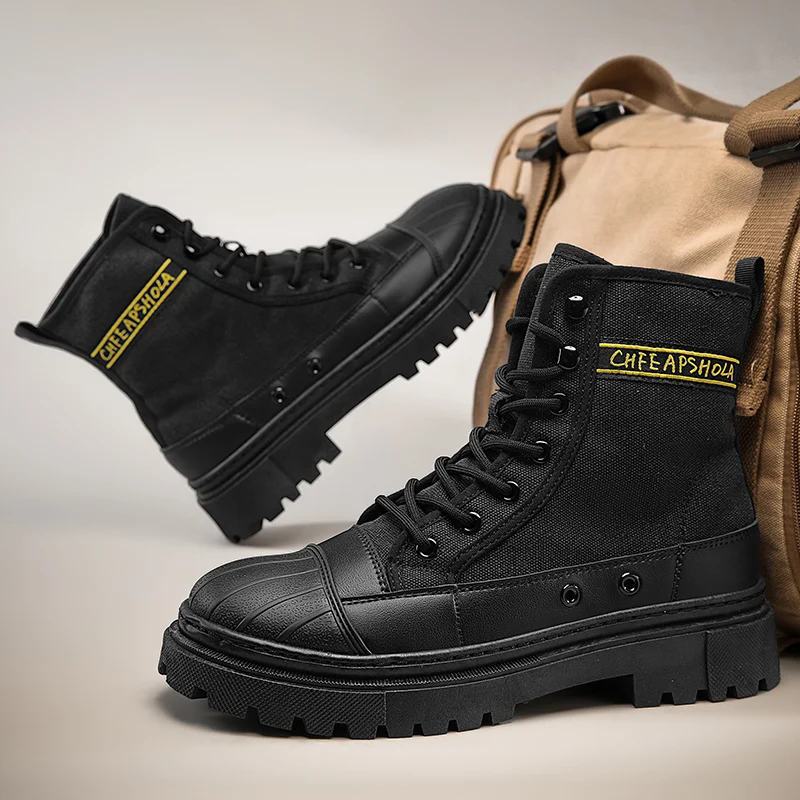 

Autumn Winter Black Men Motorcycle Boots Design Hiking Shoes Men Ankle Boots Non-slip Outdoor Work Boots for Men botas masculino