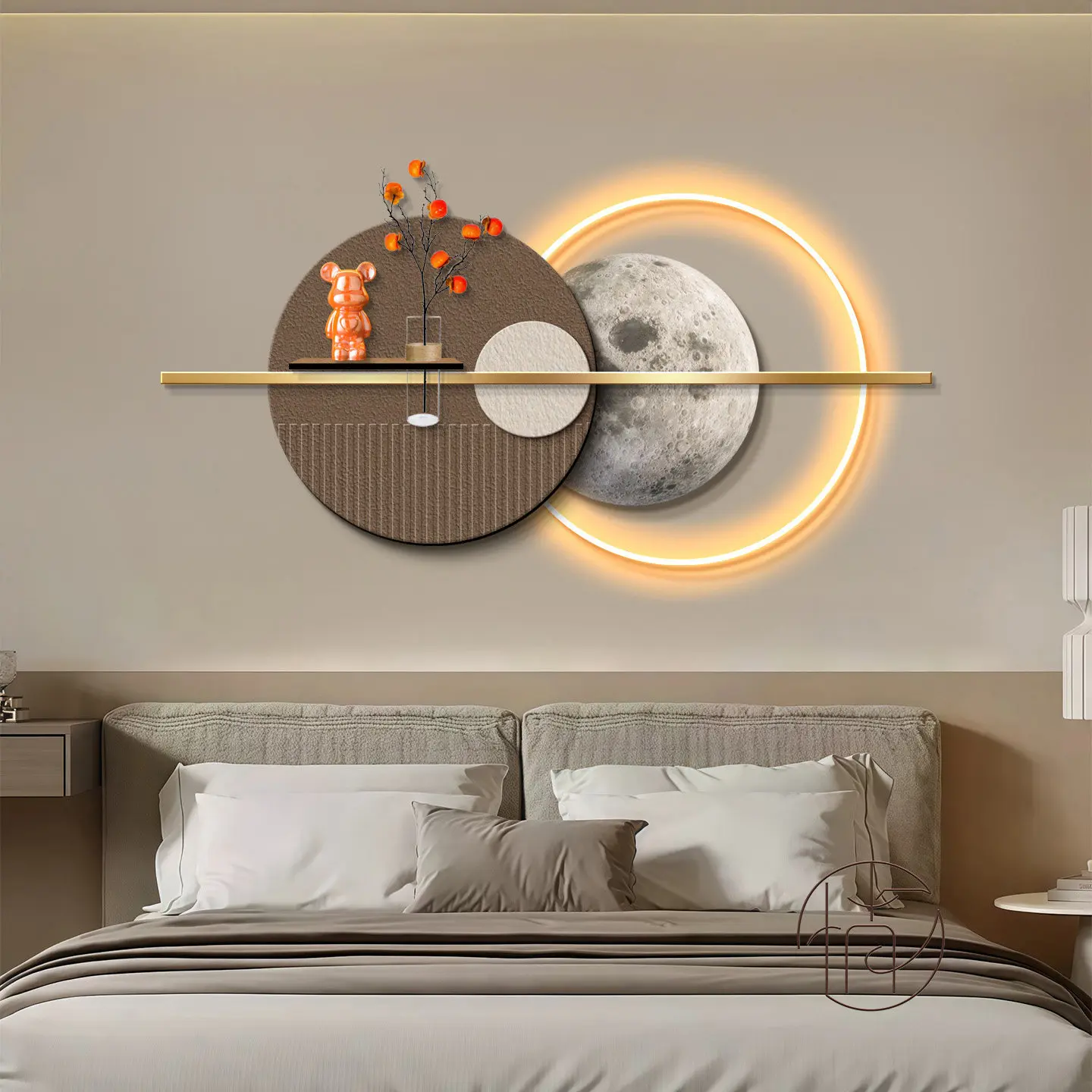 Modern light luxury living room decoration painting with a sense of luxury, creative moon three-dimensional sandstone lamp paint