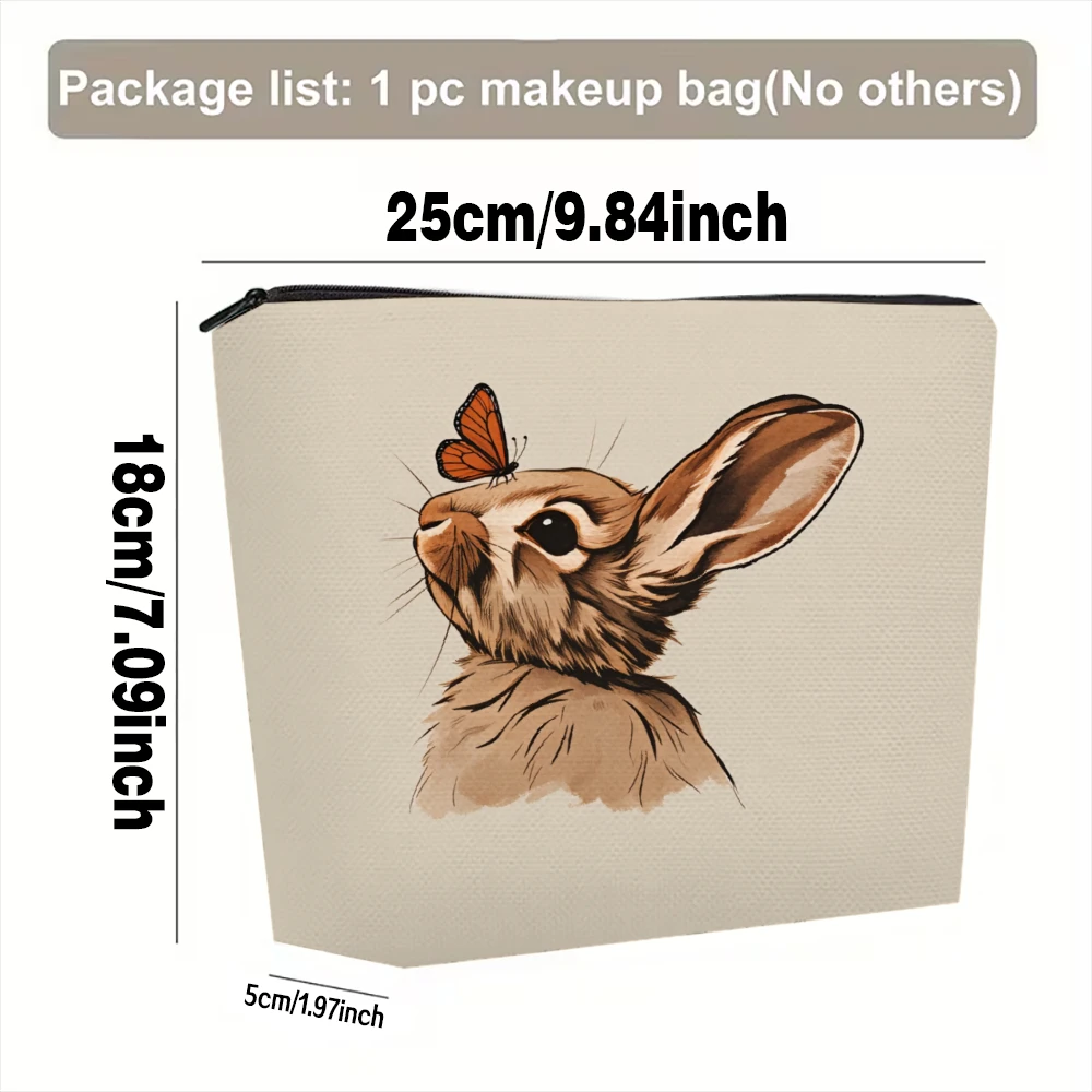 Rabbit With Butterfly On Nose Makeup Bags for Girls Cosmetic Pouch Toiletry Bag Pencil Case Travel Storage