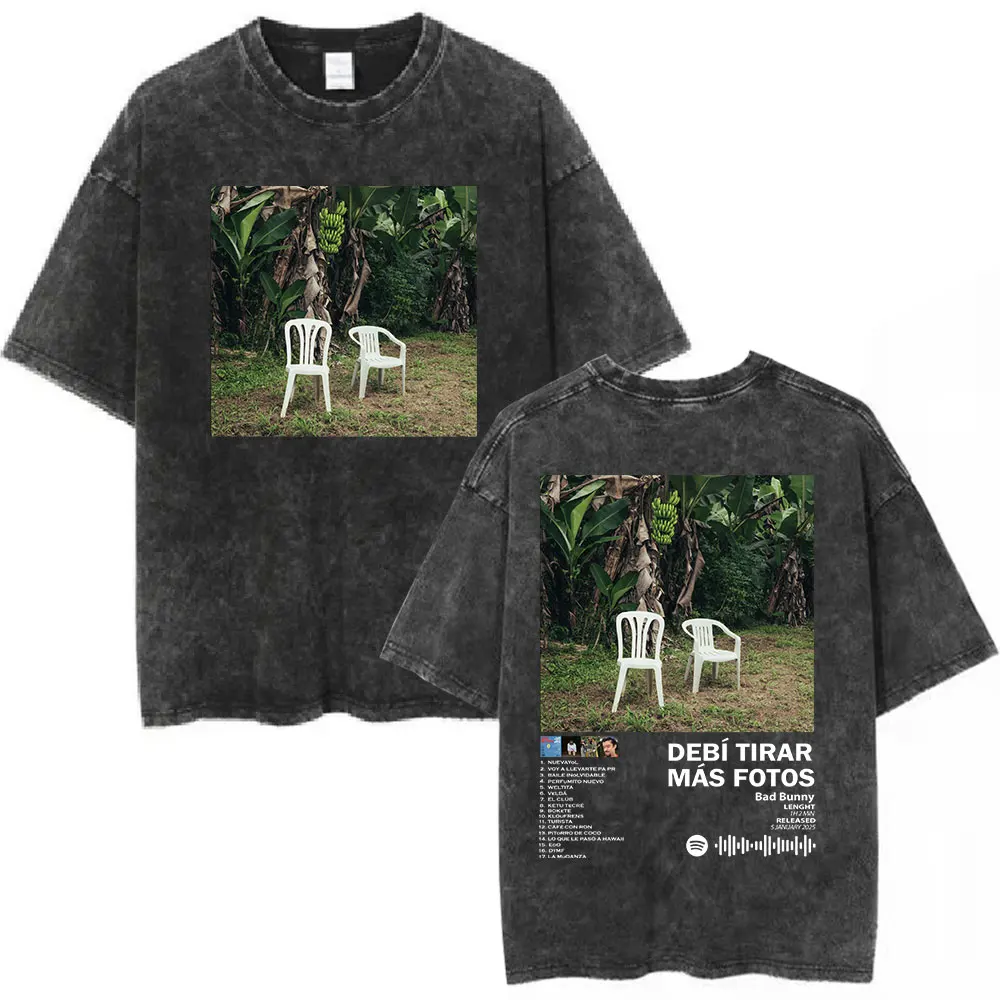 Vintage Washed T Shirt Bad Bunny New Album DTMF Debí Tirar Más Fotos T-shirts Men Women Clothing Oversized T-shirt Streetwear