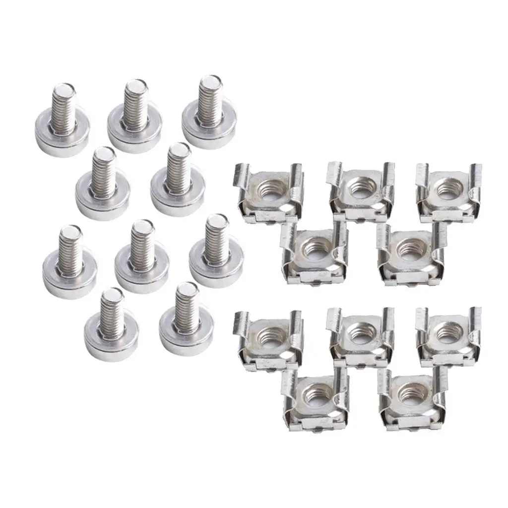 M6x16 Cage Rack Nuts Durable Iron Silver Square Cage Nuts Set for Server Rack Cabinet and AV Gear