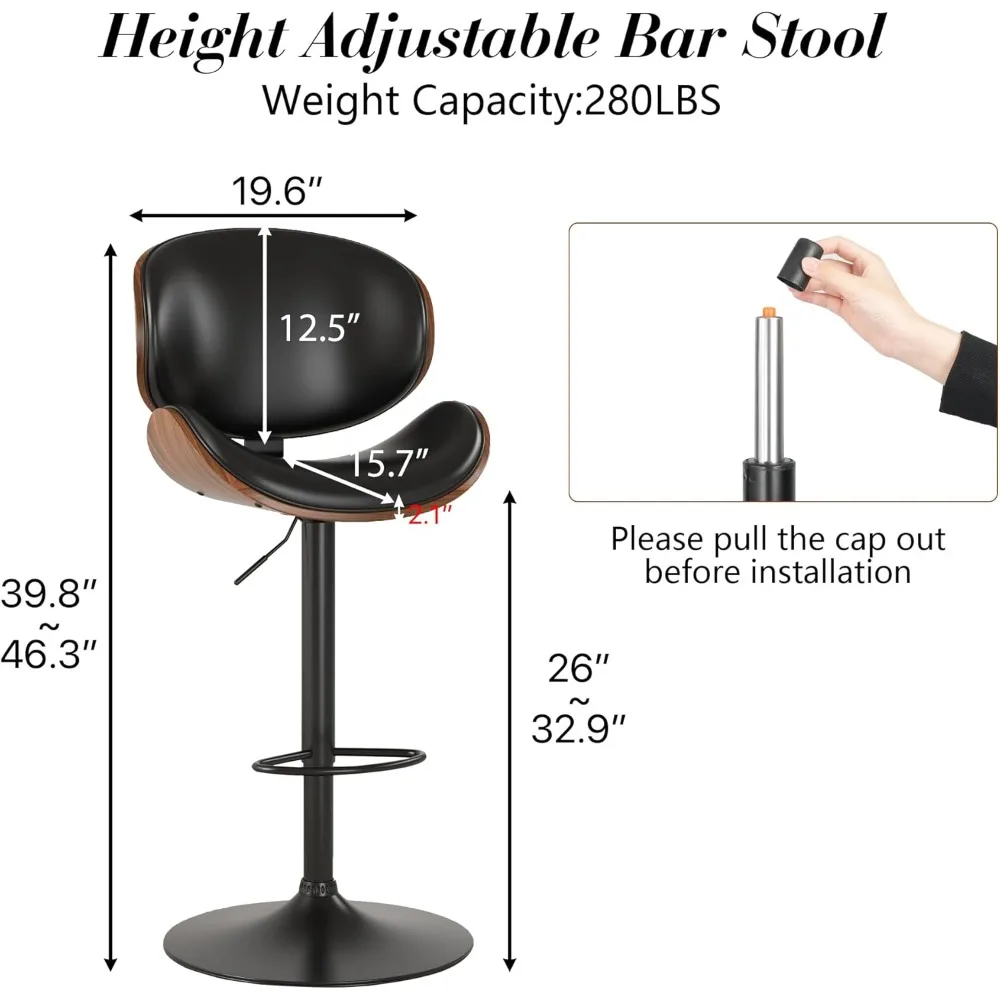 Bar Stools Set of 4, Swivel Adjustable Height Barstools, PU Leather Upholstered Bar Chairs with Footrest, - NEW