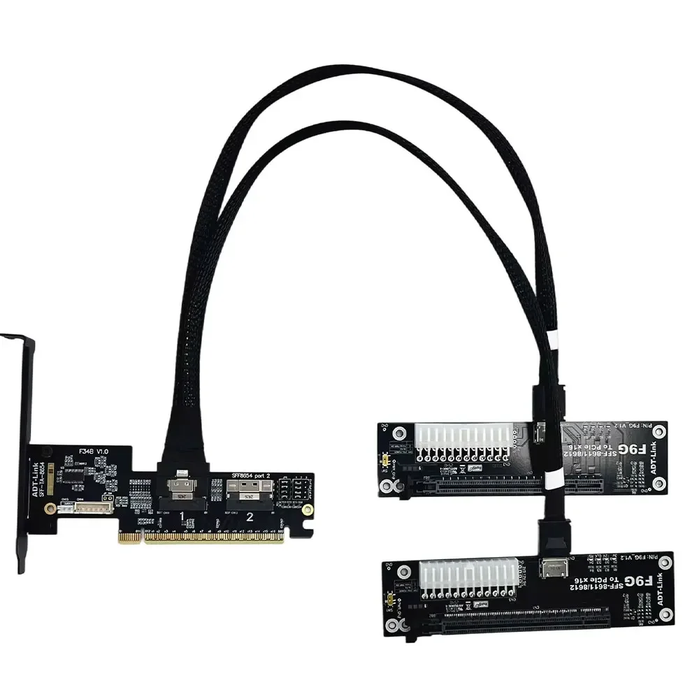 1 to 2 PCIe 4.0 x16 SlimSAS SFF 8654 8i Video Card Split Card
