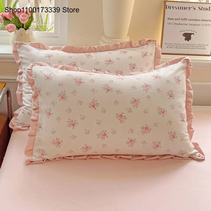 Elegant and Simple Double-Layer Knitted Lace Pillowcase for Bedding Floral Print Pillow Cover with Pastoral Charm
