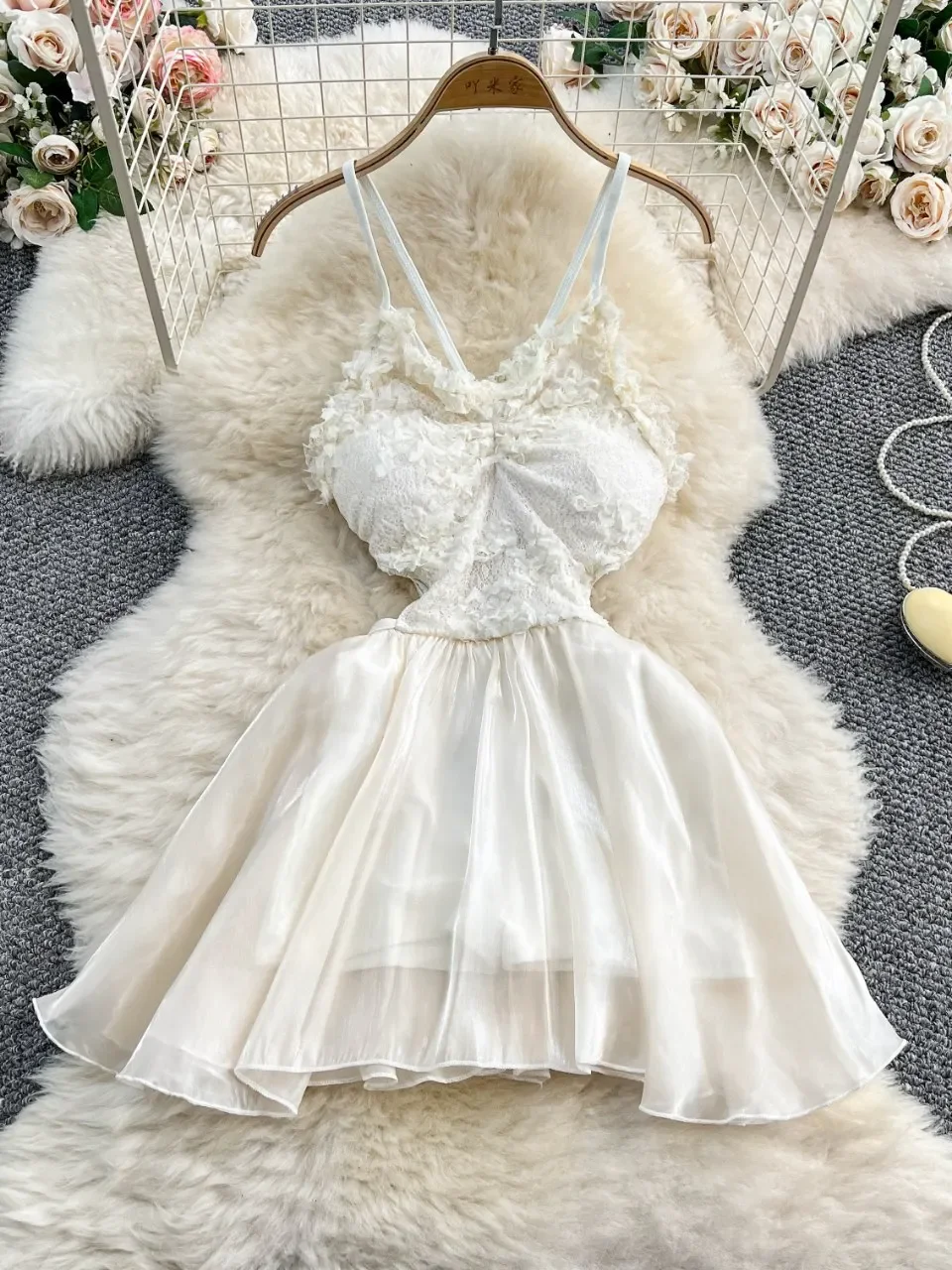 

SsTss Elegant White Lace Suspender Dress Women's Mini Bridal-Inspired Summer Dresses Adjustable Straps Vacation Party Outfit