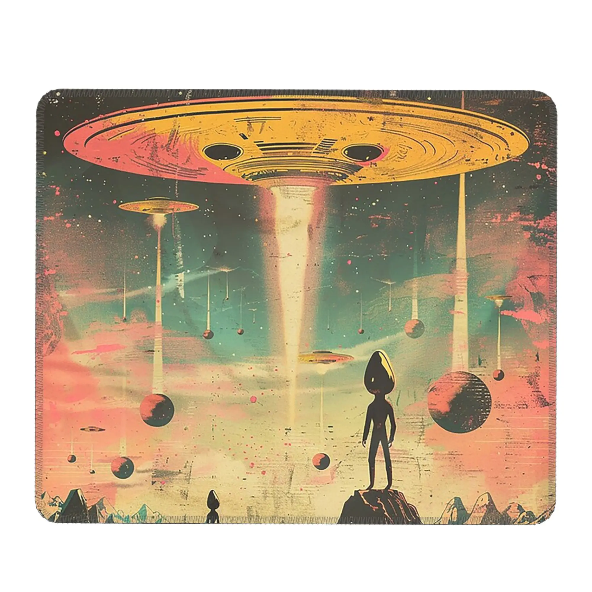 Fantasy UFO And Alien Landscape Mouse Pad Computer Keyboard Mouse Mat Gaming PC Laptop Desk Mat Office Table Mats