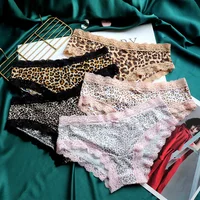 Women's panties Fashion Women's Sexy Lace Panties Silk Low-Rise Leopard Print Cotton Crotch Briefs Comfortable Lingerie for Girl