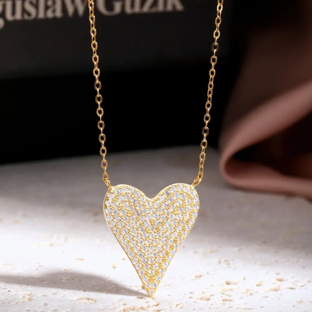 Real S925 Silver Necklace Women Heart Pendant Collar Chain Female Shiny 5A Zircon Luxury Jewelry Gift Gift Lady Party Banquet