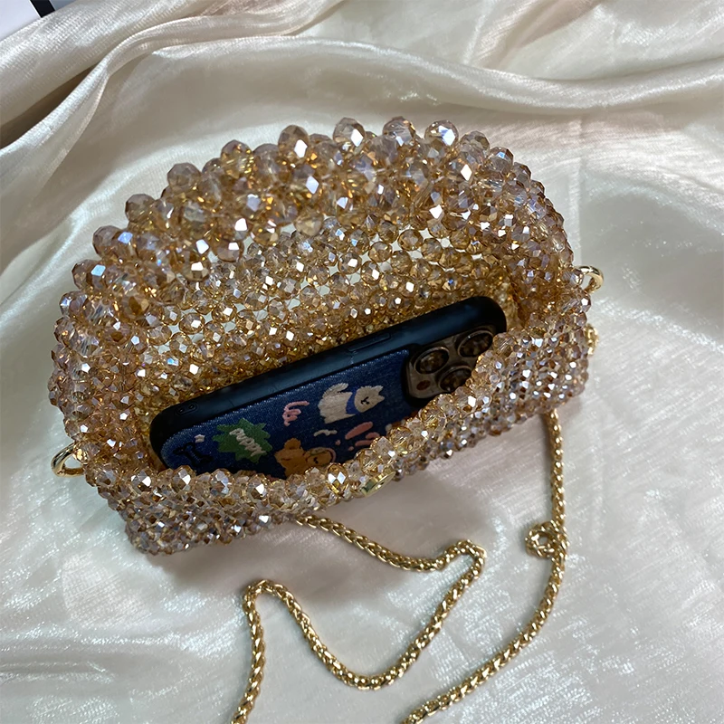 Crystal Bead Bags Customized Fashion Handmade Acrylic Woven Flap Women\'s Shoulder Bags Summer Handbag Purse Wedding Party