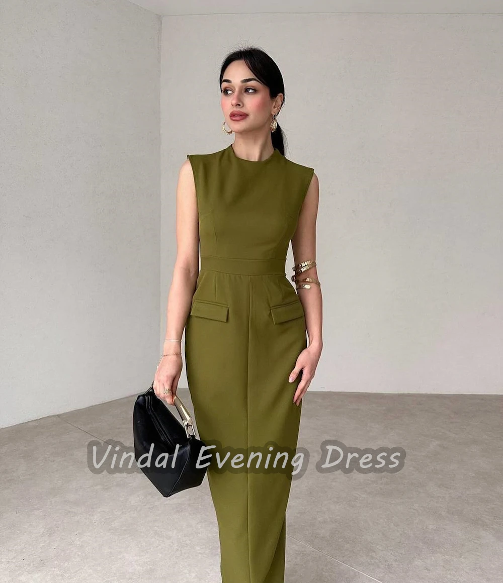 Vindal Crepe Ankle length Fashion O-Neck luxurious Sexy Ruffle Straight Breast Padding Elegant Sleeveless السعود For Woman 2024