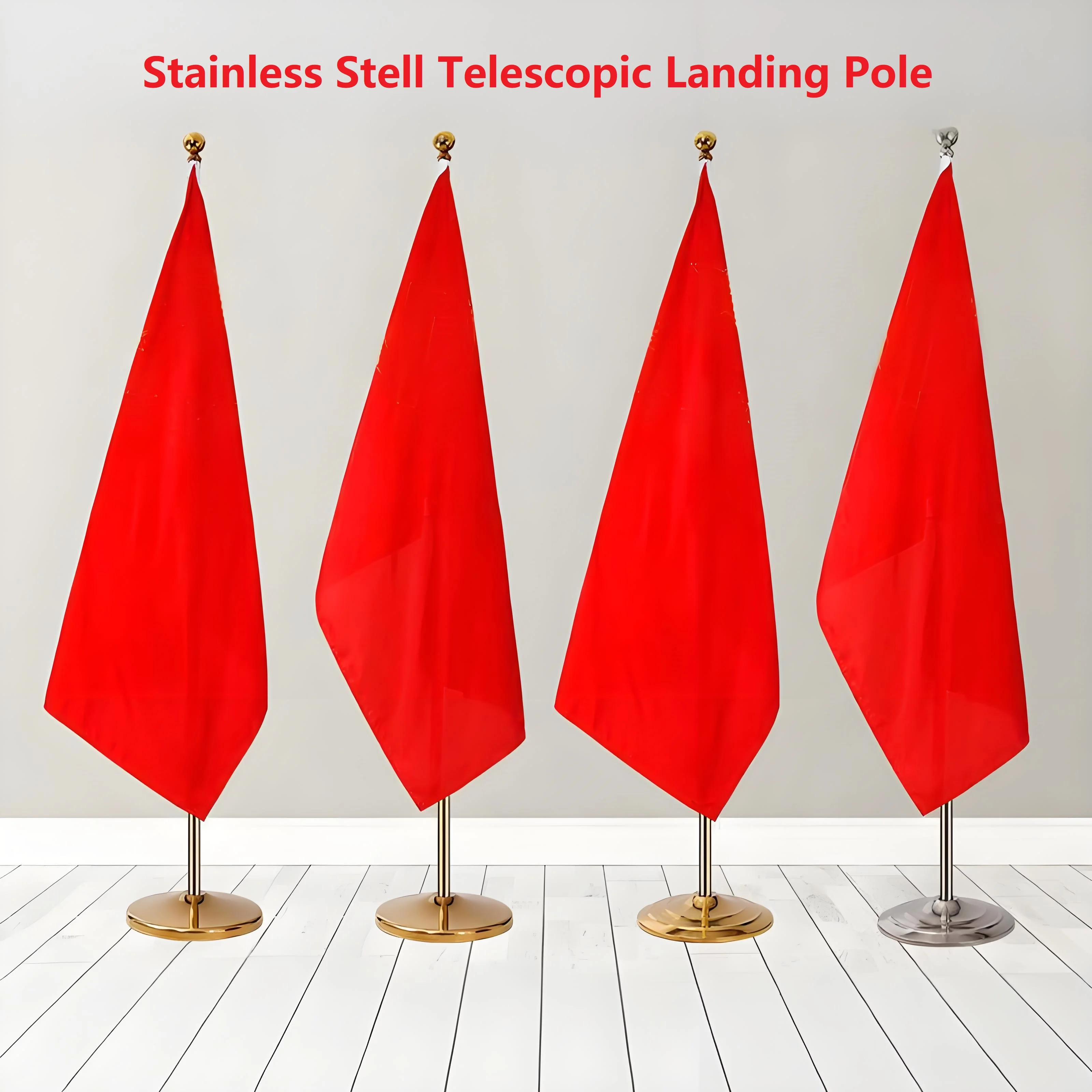 Indoor Telescopic Flagpole 2-3m Silver Or Gold Base for Office Hotel Meeting Retractable Commercial Flagpoles