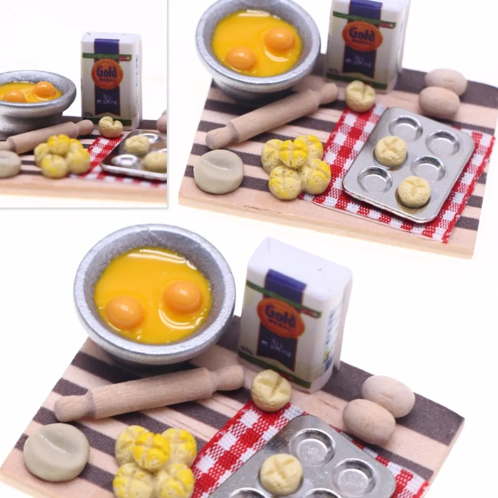 Miniatur-Gebäckherstellungstisch für Puppenhaus, Küche, Backszene, Basteln, Ausstellungsmodell, Sammlung, dekorativer Brotback-Setup
