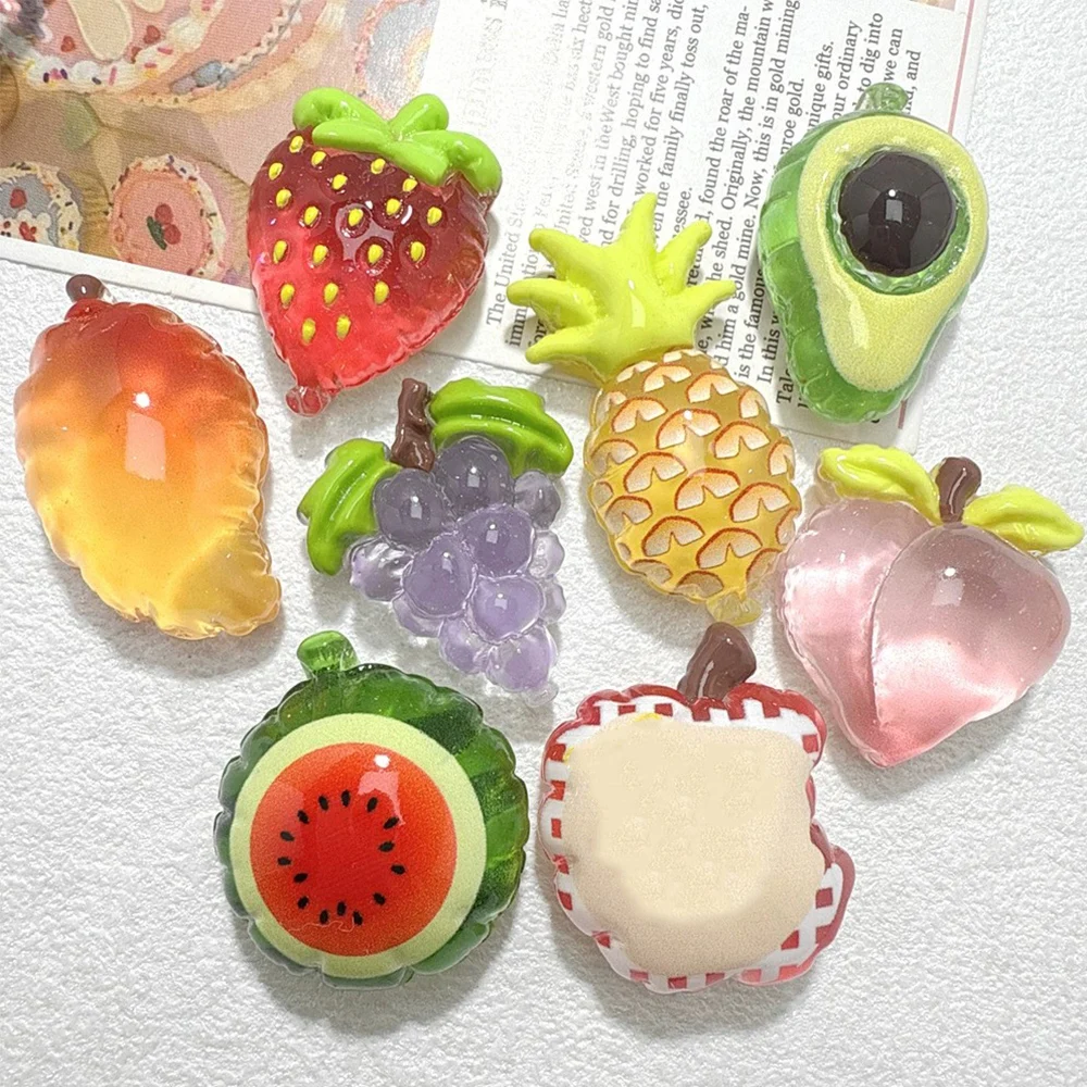 2PCS Clear Grape Mango Series Miniature Flat Back Resin Cabochons For Hairpin Scrapbooking DIY Home Decor Craft Accessories