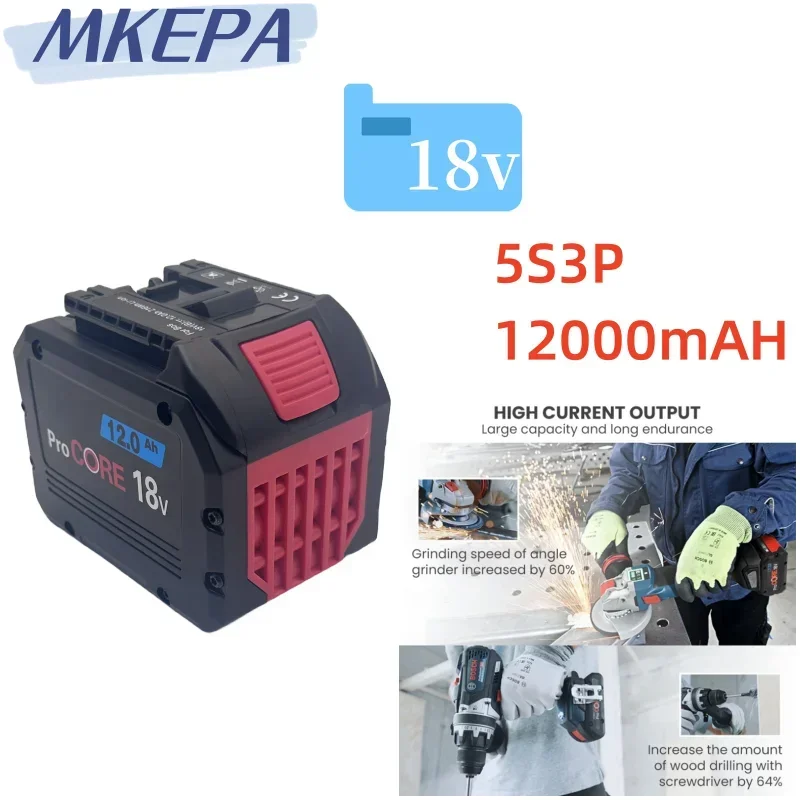 18V Battery 12Ah for Bosch Electric Drill 18V Rechargeable Li-ion Battery BAT609, BAT609G, BAT618, BAT618G, BAT614 + 1Charger