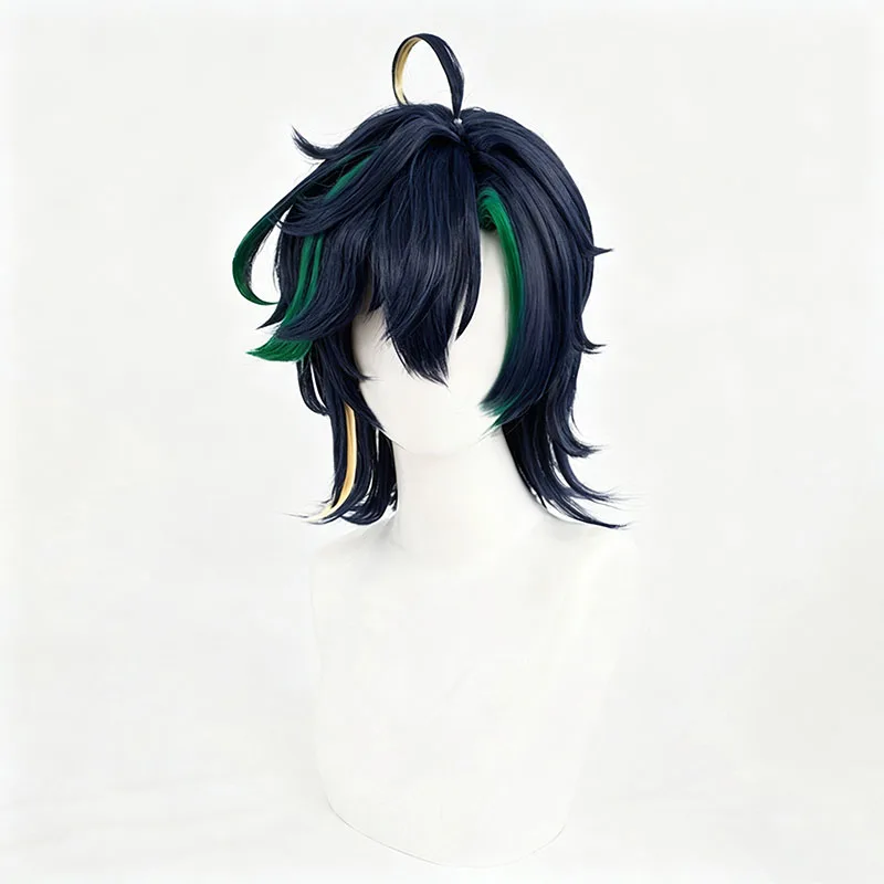 Game Genshin Impact Kinich Cosplay Wig Dark Blue Short Synthetic Hair Headband Earrings For Women Men Halloween Carnival Party