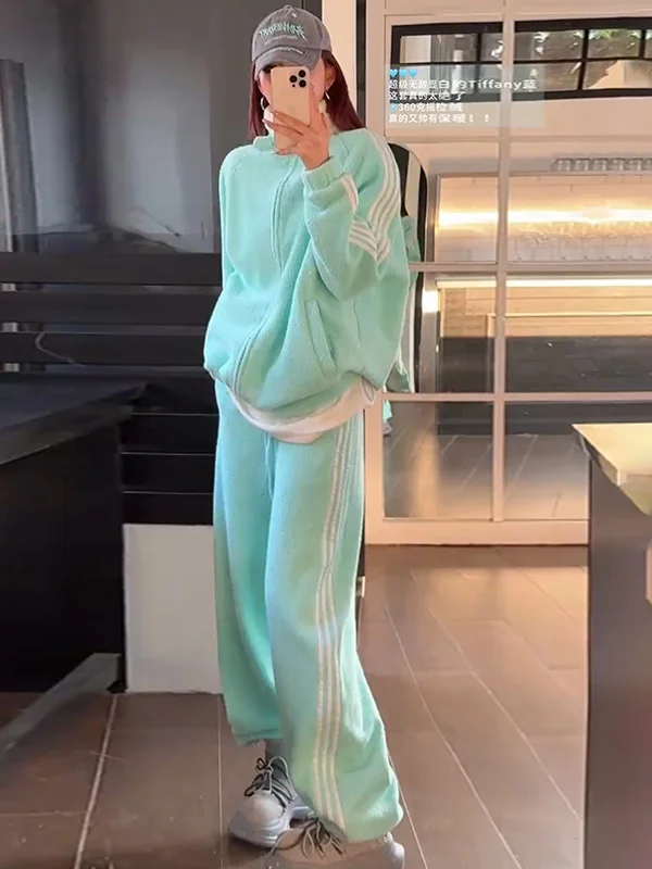 Salt Series Street Style Casual Set Women's Spring New Long Sleeve Open Cardigan Sweatshirt High Waist Wide Leg Pants Running...