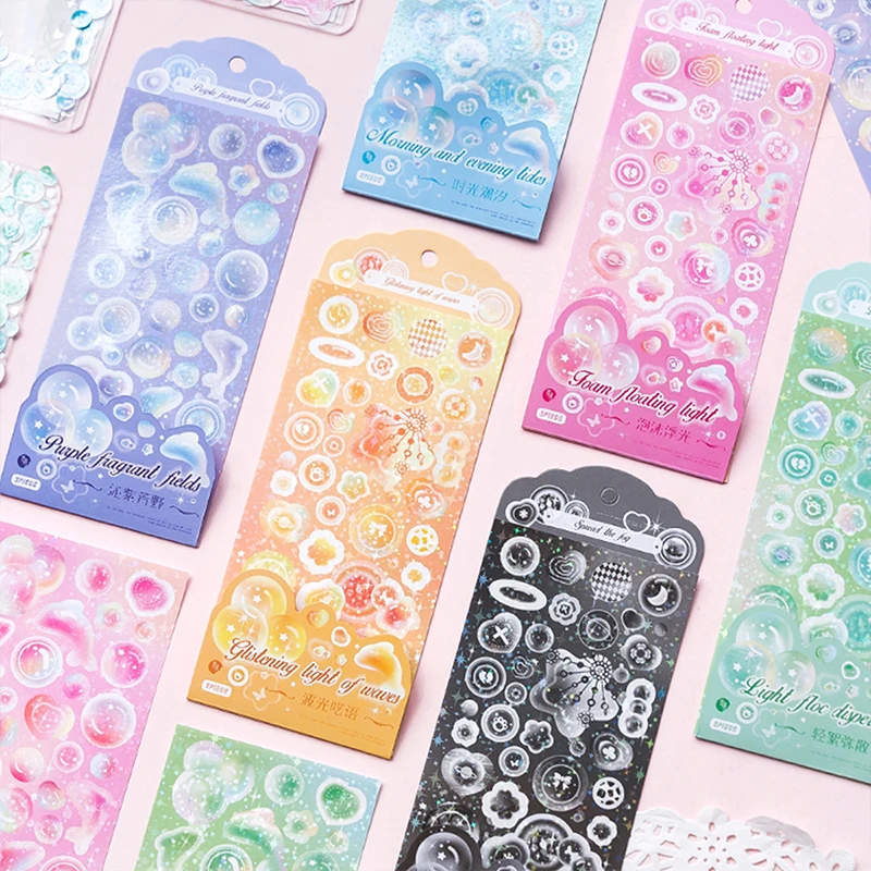 2Pcs PET Bubble Dolphin Deco Sticker DIY Journal Planner Stars Decal Stickers Scrapbooking Stationery Hearts Stickers