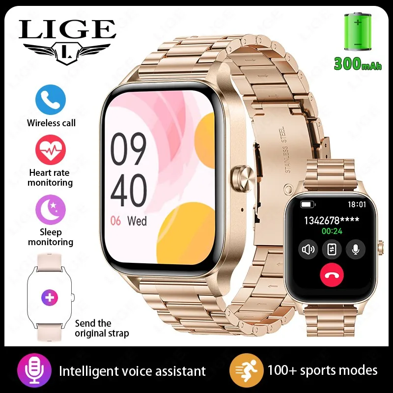 

LIGE Fashion Smart Watches 1.85” HD Screen Custom Watch Face Women’s Health Monitor Watch Bluetooth Call Sports Women Smartwatch