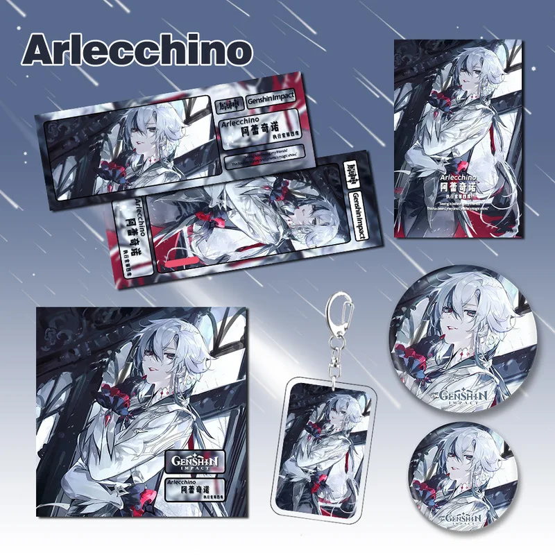 Genshin Impact Arlecchino Game Original Peripheral Collectible Card Keychain Badge Decoration Laser Ticket Birthday Gift