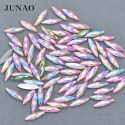 JUNAO 100pcs 4*15mm Crystal AB Nail Rhinestone Flatback Strass Crystal Horse Eye Resin Stone Applique Face Nail Art Decoration