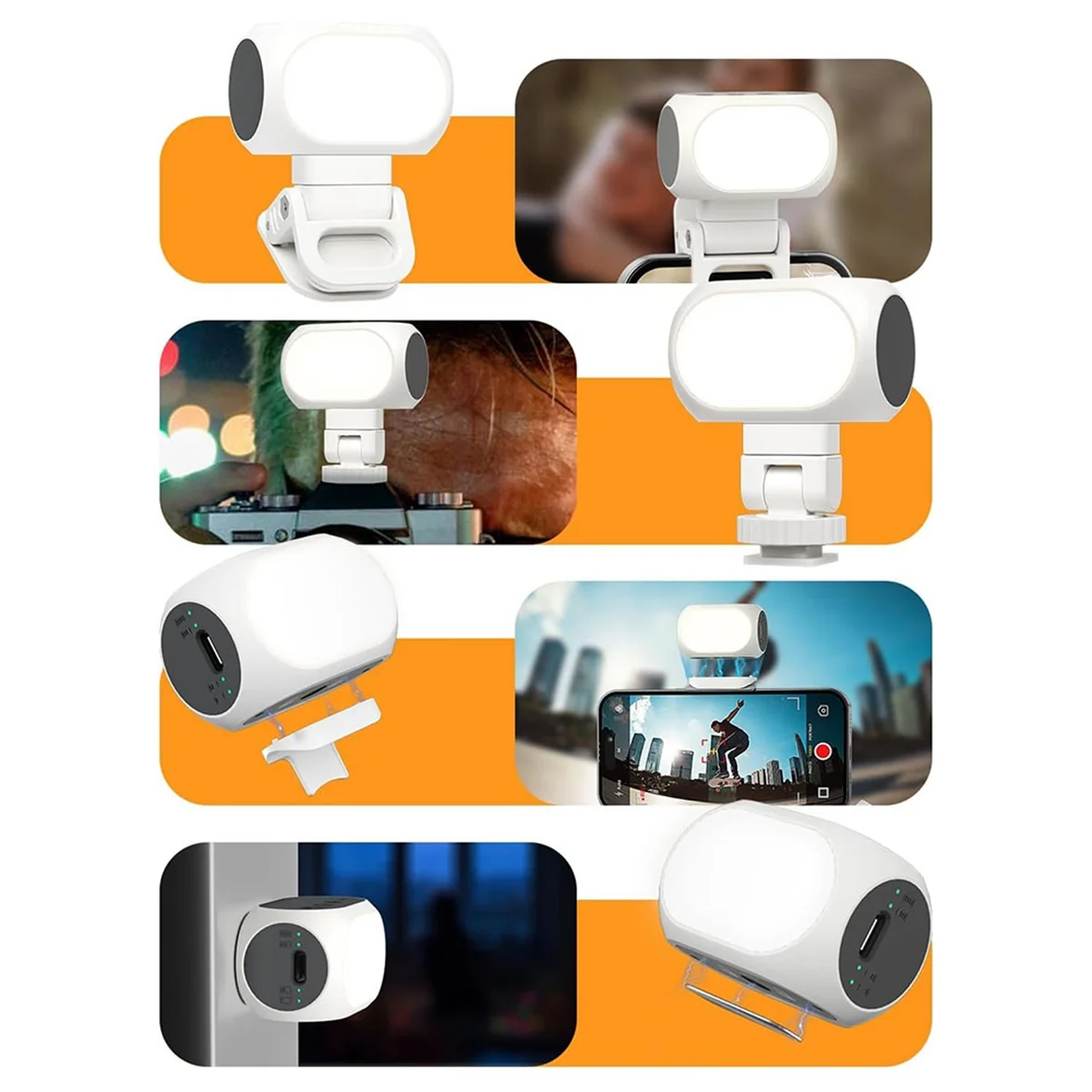ABNJ Mini luz de vídeo magnética con clip para teléfono y soporte para zapata fría, luz de fotografía portátil para teléfono, cámara, cardán