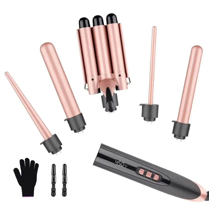Professional 5-in-1 curling iron set Interchangeable styling curling iron Rocker 3 barrel curling iron