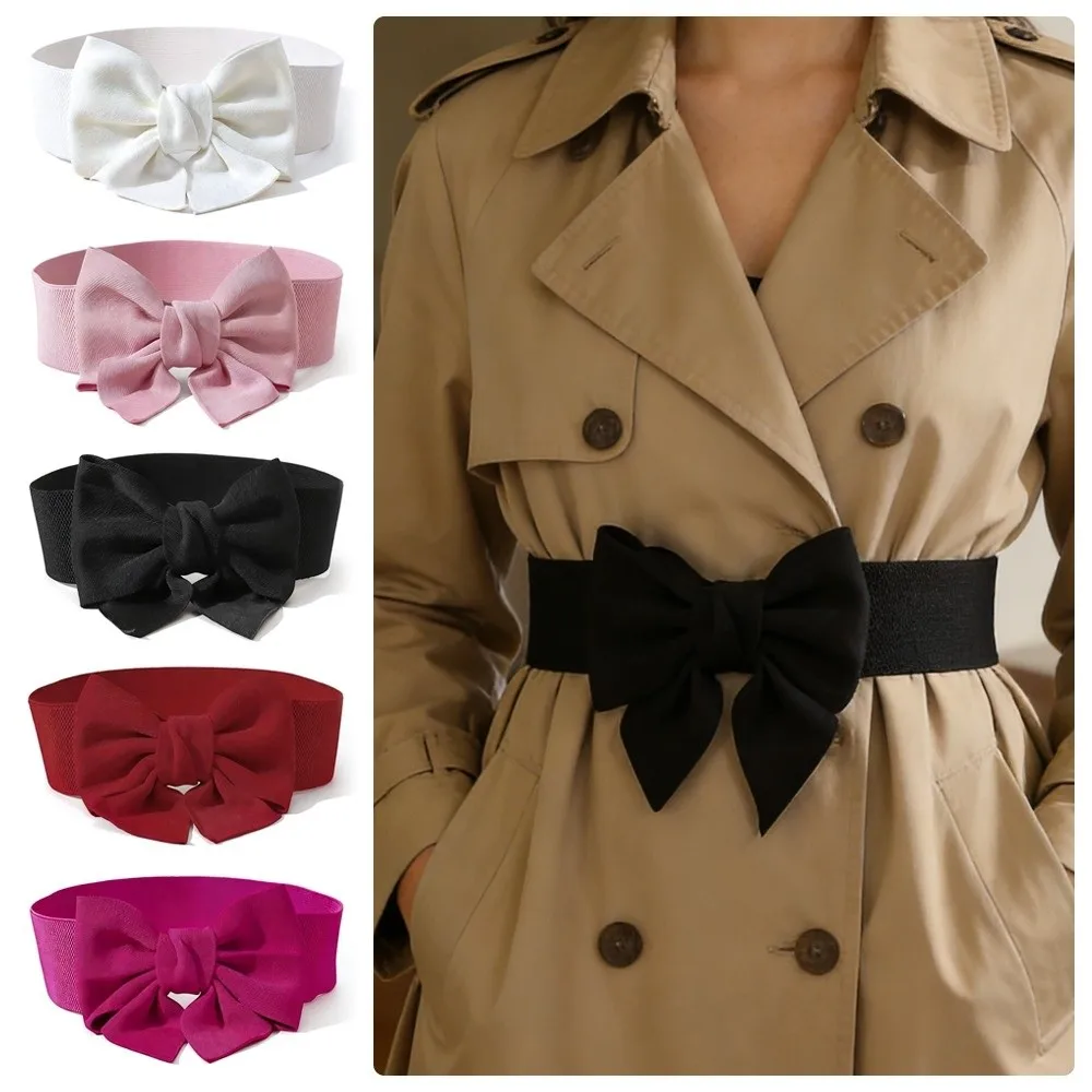 Elegant Bowknot Waist Straps Wide Solid Color Waist Belt Adjustable Elastic Waistband For Dress Decorate Clothes Accessories