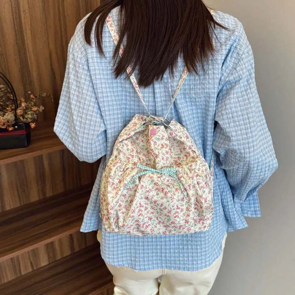 

Sweet Floral Shoulder Bag Contrast Color Large Capacity Women Floral Handbag Lightweight Polyester 3 in 1 Canvas Backpack Spring