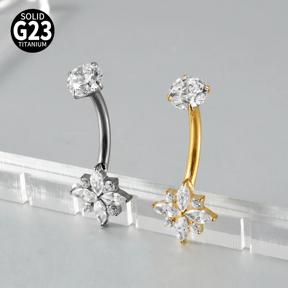 Titanium Carved Zircon Belly Button Stud, 1PC