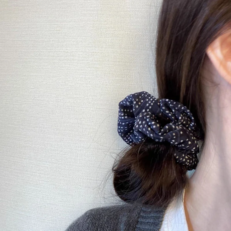 Navy Polka Dot Scrunchies Fabric Hair Tie Elastic Hair Band Women Hair Accessories Daily Headwear