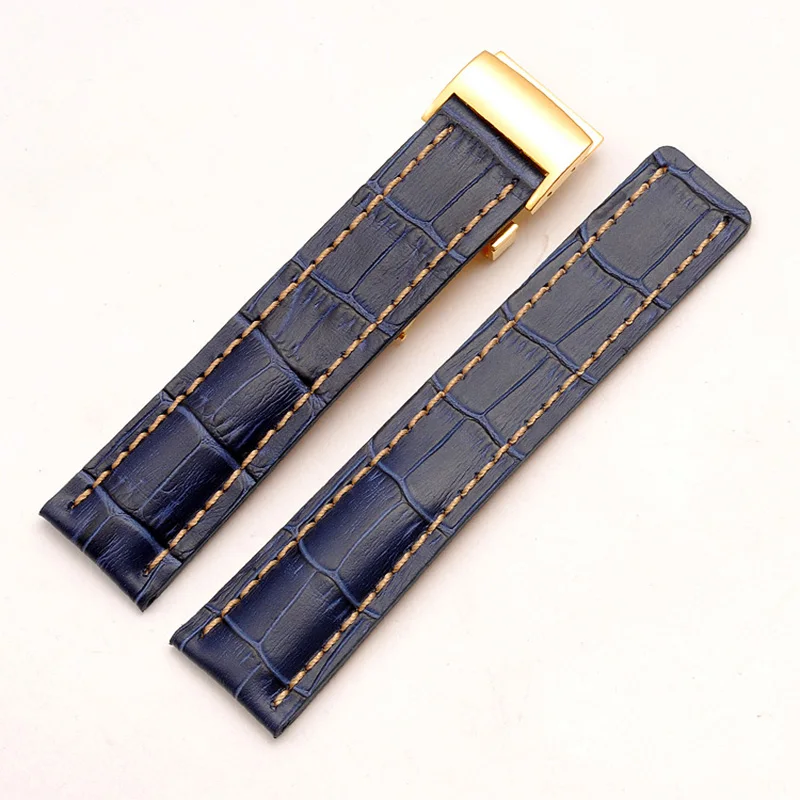 Top Quality Leather Watchband For Breitling Strap Super Marine Aviation Timing Avengers Challenger Series Male Fold Buckle