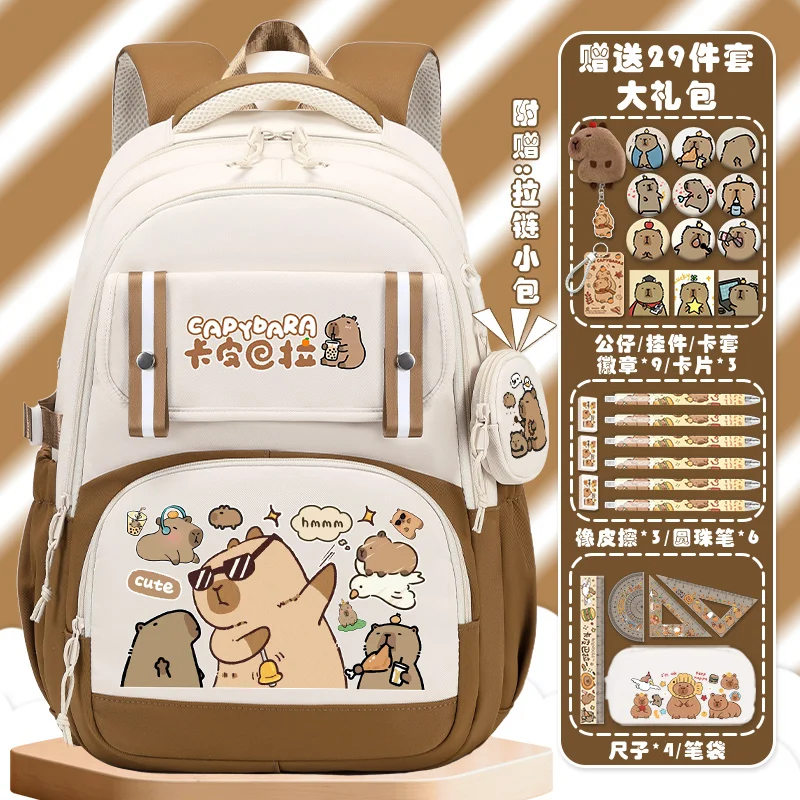 Capibara-mochila de dibujos animados para niños y niñas, morral escolar de alta capacidad de grado 3-6, novedad de 2024