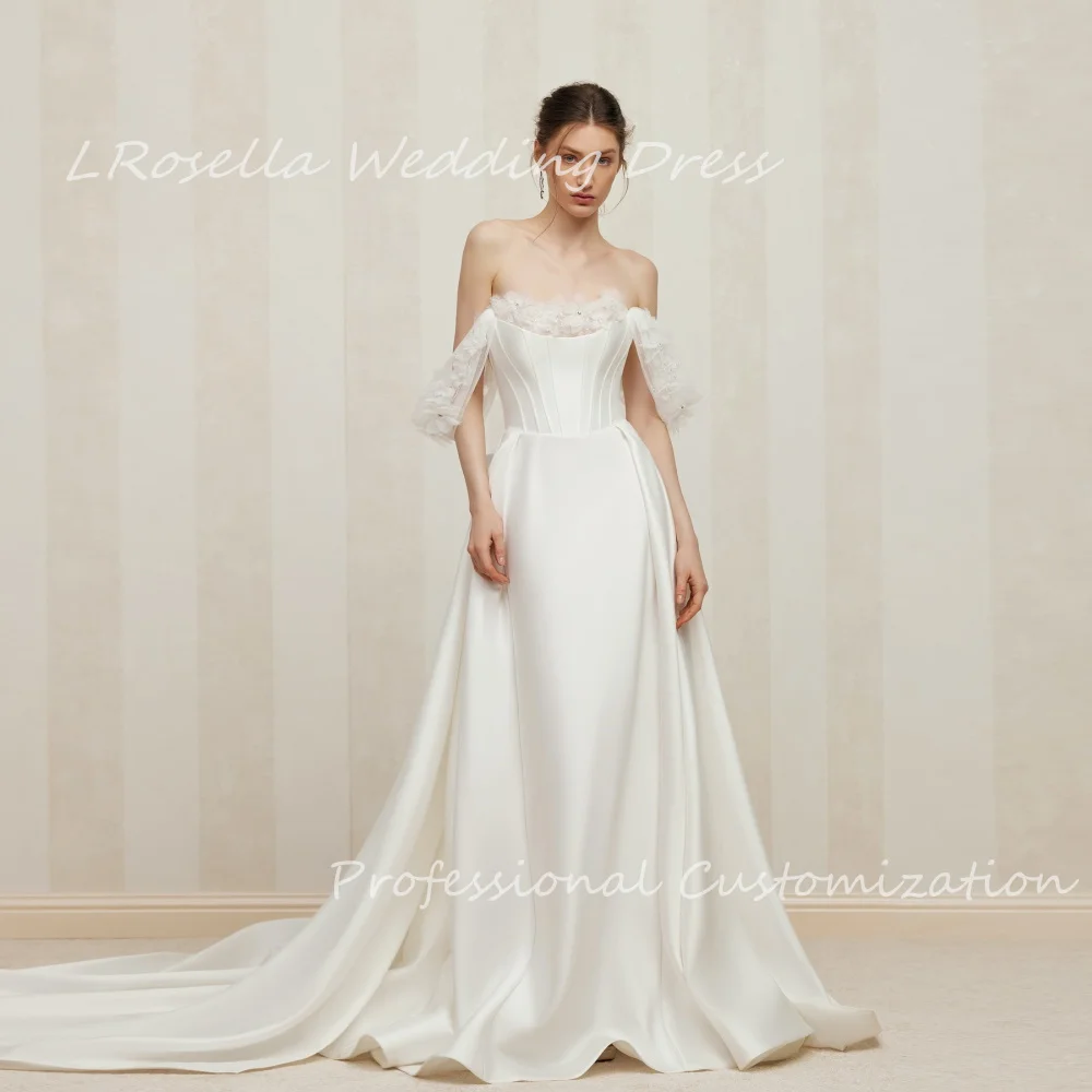 LRosella-vestido de novia de sirena crepé sin tirantes, largo hasta el suelo, sin mangas, elegante, estilo moderno exquisito, 2024