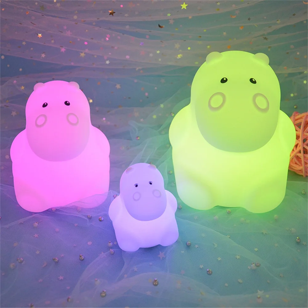 Imagem -06 - Mini Silicone Led Night Light para Crianças Lâmpada Animal Urso Hipopótamo Coruja Pinguim Coelho Cores Desenhos Animados Crianças Presente do Bebê