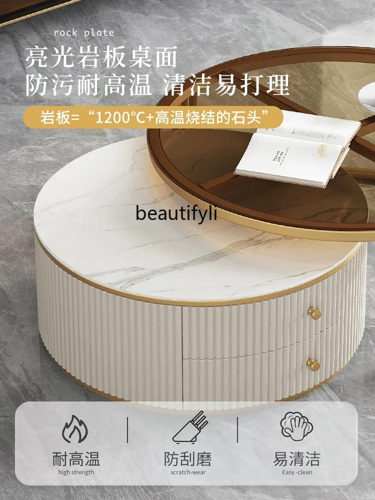 Xz1 لوحة حجرية تلفزيون خزانة شقة صغيرة خشب متين غرفة نوم غرفة المعيشة المنزل زجاج مستدير ضوء طاولة شاي فاخرة مزيج