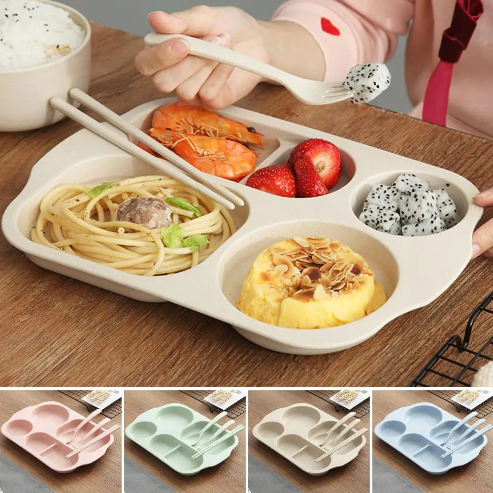 1 Set Practical Baby Tableware PP Material Baby Cutlery Easy to Clean Grid Rectangle Baby Dining Plate  Daily Eating