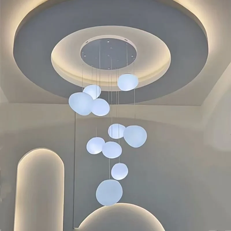 

Nordic Minimalist Pebbles Chandelier Dimmable Glass Pendant Light Adjustable Chain Ceiling Lamp for Staircase Bedroom Lustre