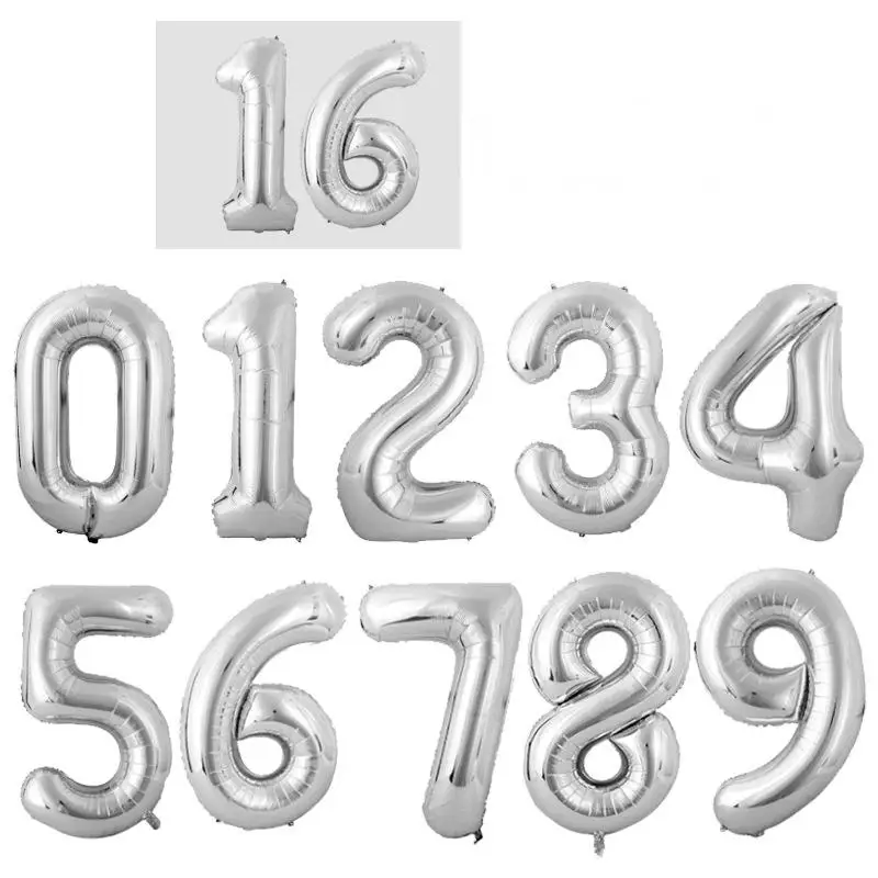 بالونات رقم 16 بوصة باللون الذهبي والفضي والأزرق، بالونات من رقائق معدنية لحفلات أعياد الميلاد السعيدة وحفلات الزفاف ومستلزمات استحمام الطفل