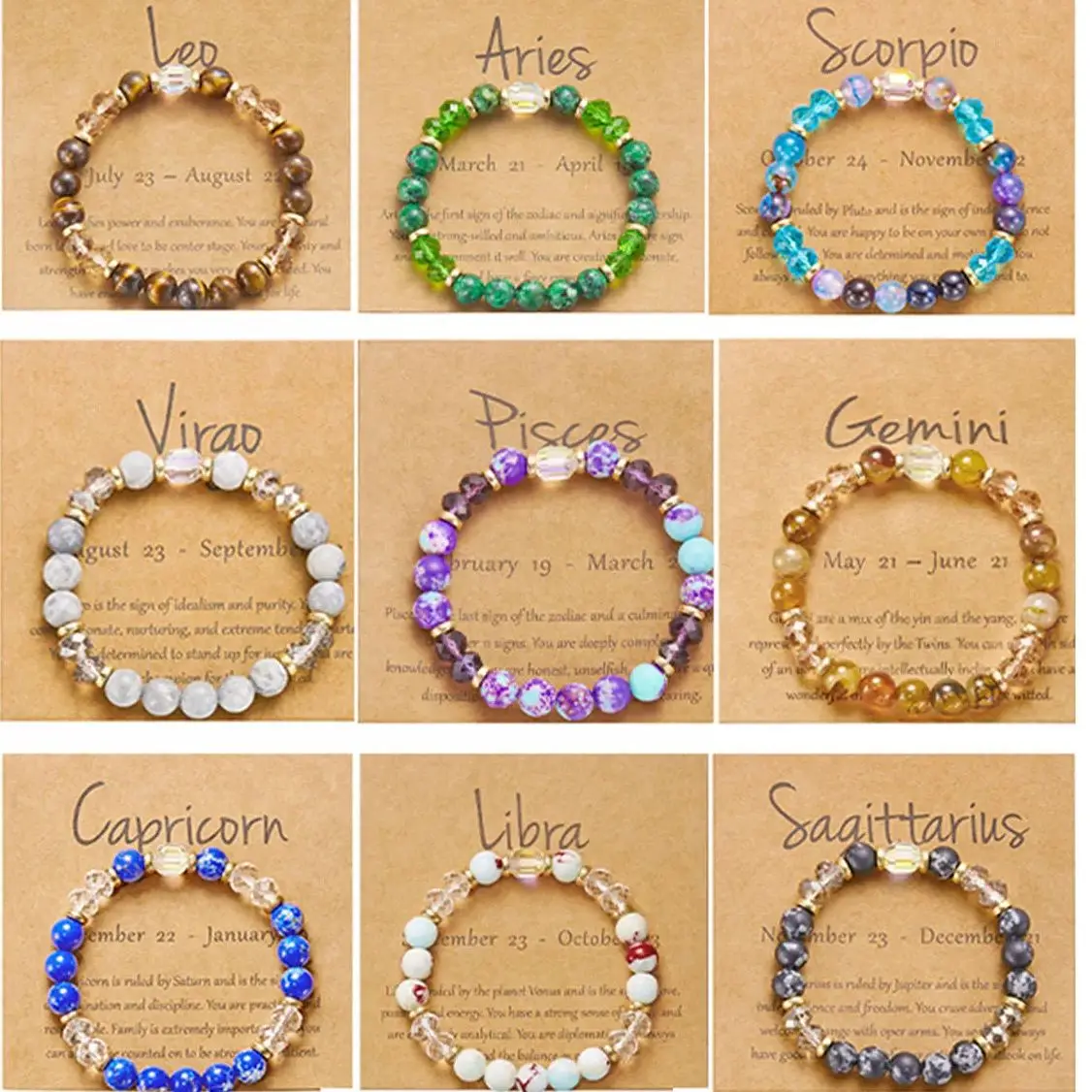 Vintage 12 Constellation Beaded Bracelet for Men Women Fashion Colorful Natural Stone Zodiac Sign Bracelet Friendship Jewelry