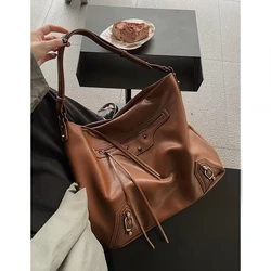 Trendy Motorcycle Bag Women Large Capacity Commuter Tote Bags Waxing PU Underarm Bag Minimal Shoulder Bag for Women 229DJ1060