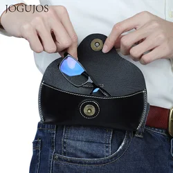 JOGUJOS Genuine Cow Leather Eyewear Cases Cover for Sunglasses Women's Eyeglasses Case Men Reading Glasses Box With Metal Buckle