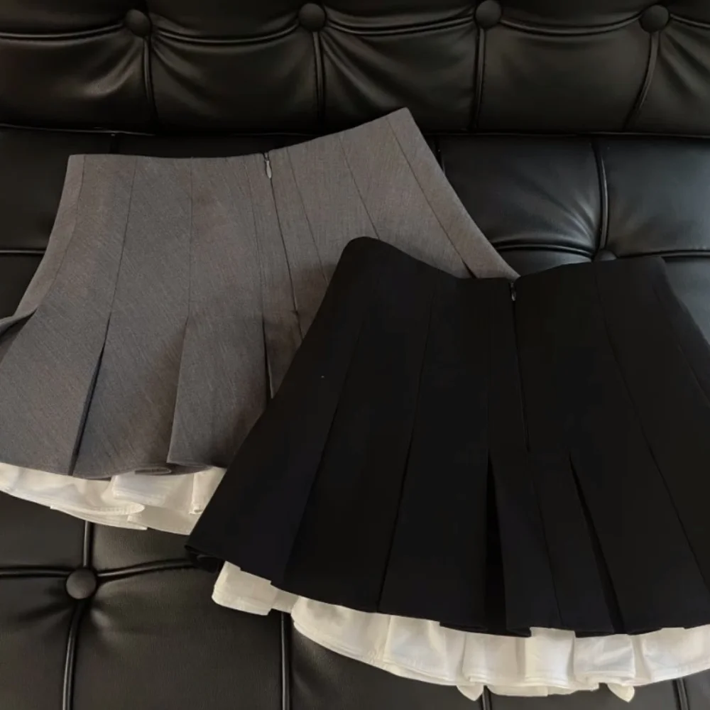 

Korean Ruffles Mini Skirt Patchwork High Waist Pleated Skirts All Match Dance Skirt Summer