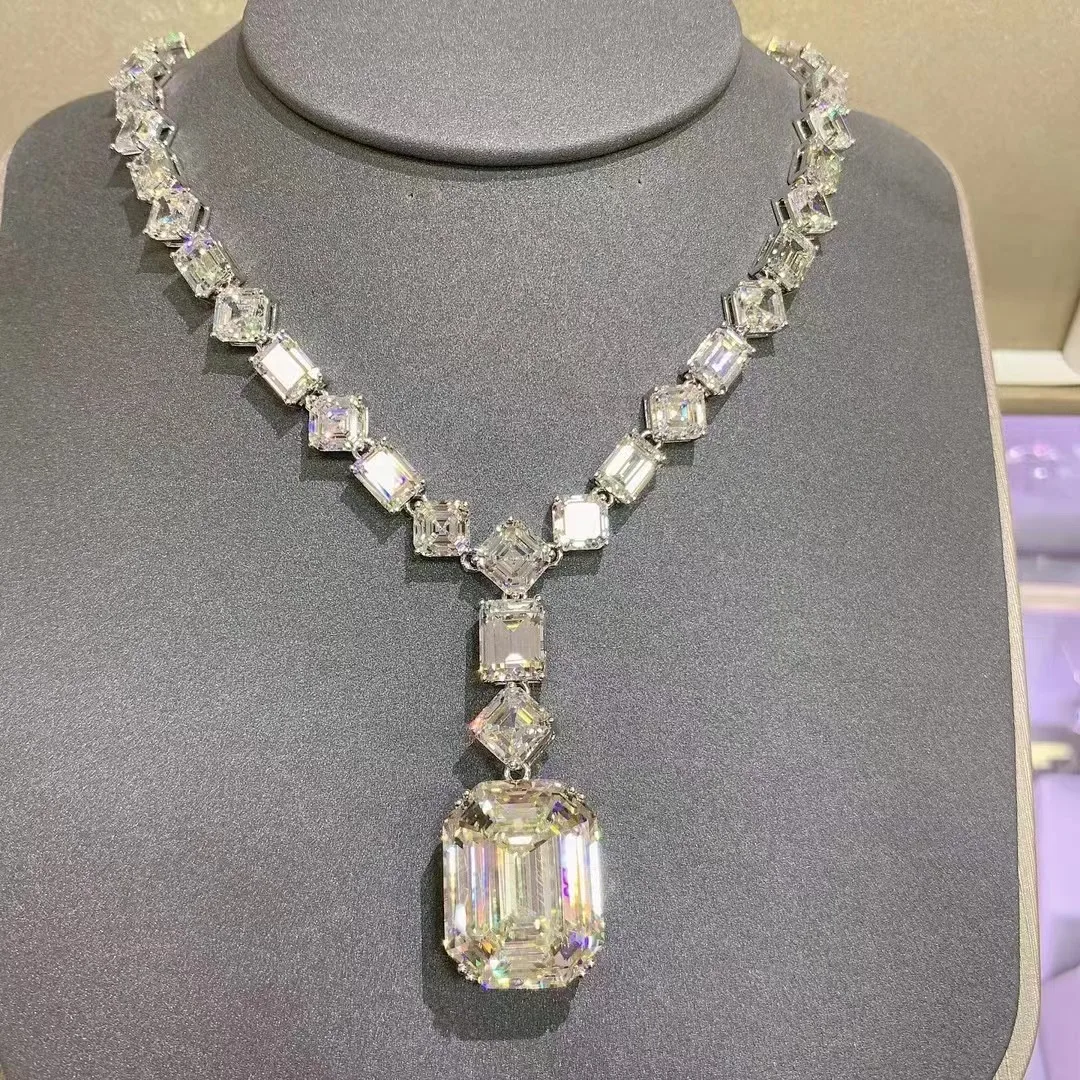 Vintage Lab Moissanite Diamond Necklace 100% Real 925 Sterling Silver Party Wedding Chocker Necklace for Women Pendant jewelry